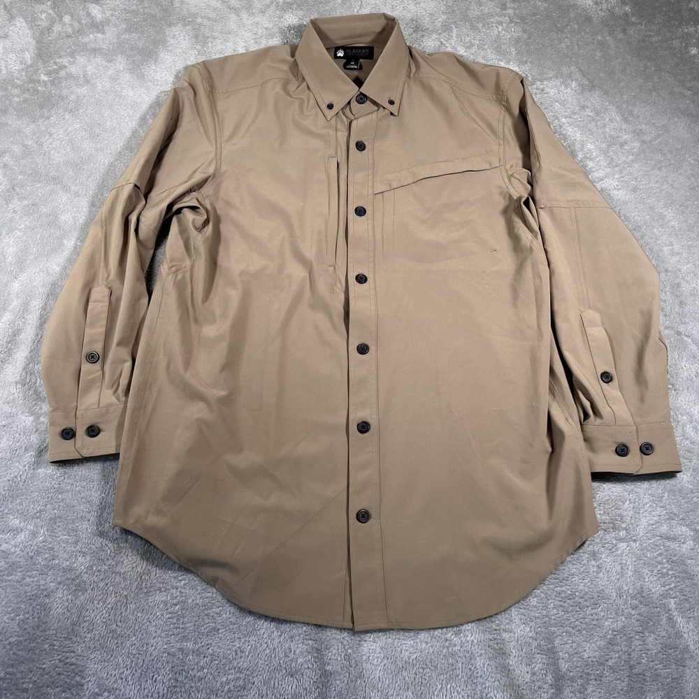 Alaskan Hardgear Shirt Mens Medium Khaki Hiking Button Up Stretch Long Sleeve